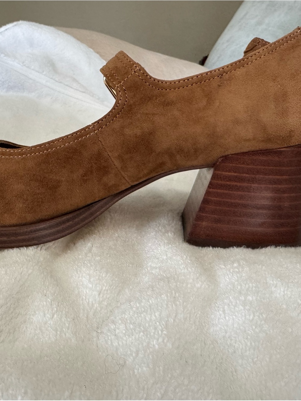 Steve Madden Chestnut Suede Mary Jane Flats with Gold Buckles - Picture 3 of 4